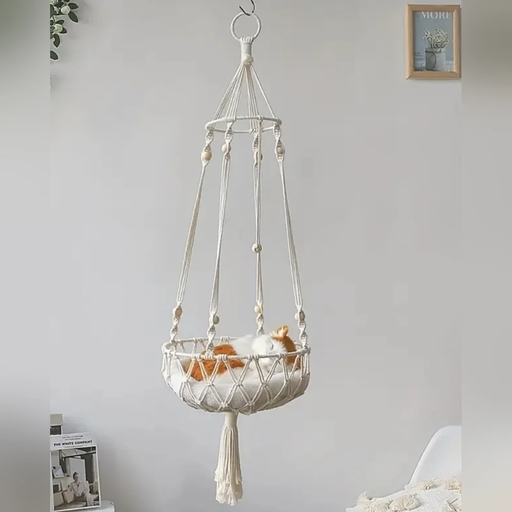 Hanging Cat Swing Bed, Woven Rope Cat Hammock Basket, T9MIS